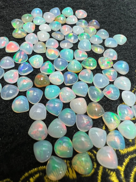 7MM Ethiopian Opal Heart Shape Pack 2 Pcs- AAA Quality Opal Cabochon - Ethiopian Opal Heart Shape Cabochon