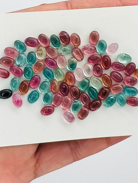 Tourmaline cabs 4X6 MM Multi Color Cabochon  ,Tourmaline gemstone loose cabs , Tourmaline cabs , Pack of 4 Pcs, AAA Quality