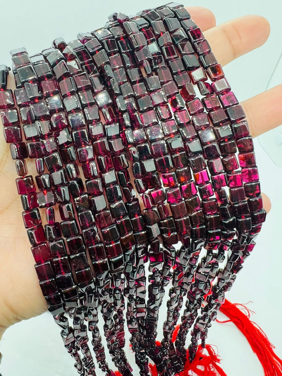 Garnet Square beads, Size 5-6MM, length 16 Inch strand, AAA Quality . Red Garnet shape . Origin India, red garnet beads, Garnet fancy shape