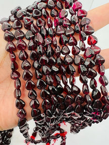 Garnet Heart shape 8 mm size, Length of Strand 16", garnet fancy shape