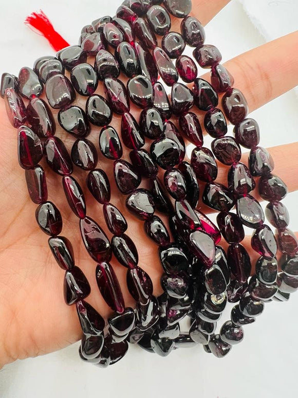 Garnet tumble shape 9X11 Approx mm size, Length of Strand 16