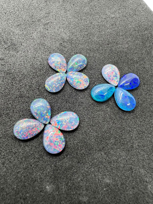 Australian Opal 10X7 mm Cabs, Pack of 2 Pieces -AAA Quality, Opal Triplet Cabochon - Australian Opal Pear Cabochon, flat bottom.