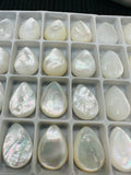 White MOP Pear Cabs • 12x16 mm Size • AAA Quality • Pack of 4 pieces • Mother of Pearl Cabochons