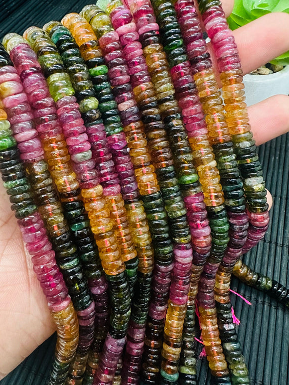 Tourmaline Heishi Beads 6 mm size-  - AAAA Quality - 40 cm Length - Natural Tourmaline
