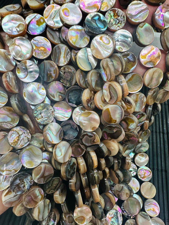 Abalone Shell Coin Beads • 10 mm Size • 40 cm length • AAA Quality • Natural Abalone Shell • Origin Australia