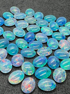 Australian Opal 9X7 mm Cabs, Pack of 2 Pieces -AAA Quality, Opal Triplet Cabochon - Australian Opal Oval Cabochon, flat bottom.