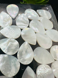 White MOP Pear Cabs • 10x14 / 13x18 mm Size • AAA Quality • Pack of 10 pieces • Both Sides Flat Cabs
