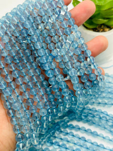 Aquamarine Round Beads - 6 mm Size - 5A Quality - Length 40 cm- Code #A1