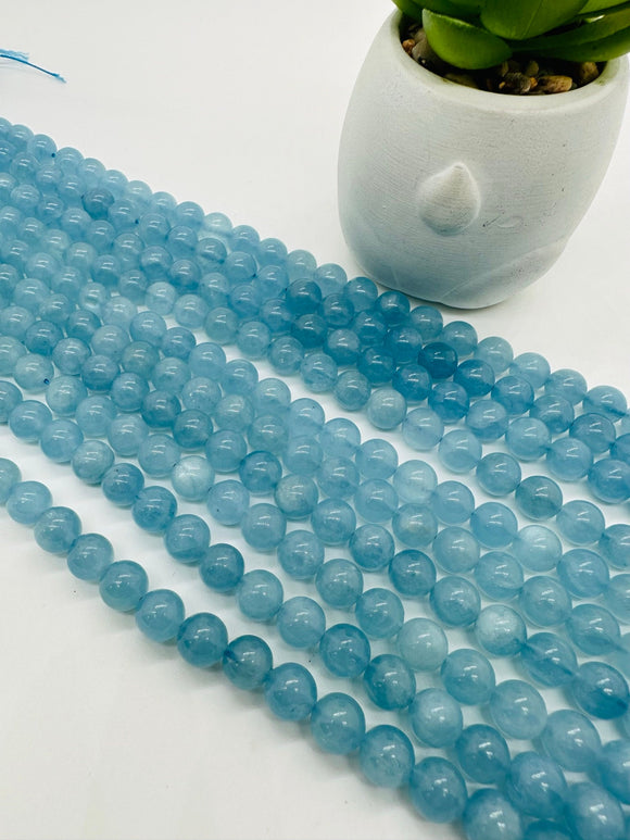 Aquamarine Round Beads - 8 mm Size - AAAA Quality - Length 40 cm- Code #A5