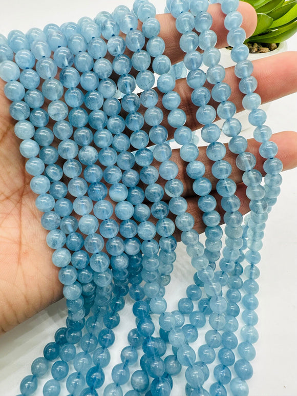 Aquamarine Round Beads - 6 mm Size - AAA Quality - Length 40 cm- Code #A6