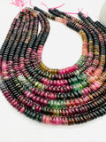 Tourmaline Roundel Beads 8 mm size- Code #T1 - AAA Quality - 40 cm Length - Natural Tourmaline