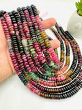 Tourmaline Roundel Beads 8 mm size- Code #T1 - AAA Quality - 40 cm Length - Natural Tourmaline