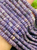 Charoite Roundel Beads 8mm Size • Length 40 cm • 100% Natural Charoite Beads, origin Russia, Quality AAA