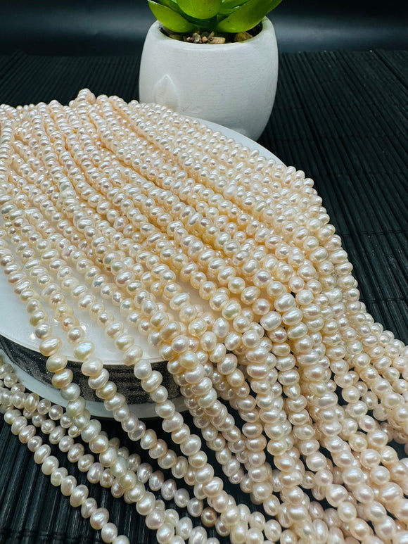 Freshwater Pearl Seed Beads 3x3.5 mm Size - Natural White Freshwater Potato Pearl Tiny Beads - AAA Grade