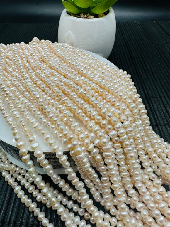 Freshwater Pearl Seed Beads 3x3.5 mm Size - Natural White Freshwater Potato Pearl Tiny Beads -  AAA Grade