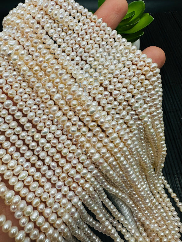 Freshwater Pearl Seed Beads 3.5x4 mm Size - Natural White Freshwater Pearl Potato Tiny Beads - AAA Grade