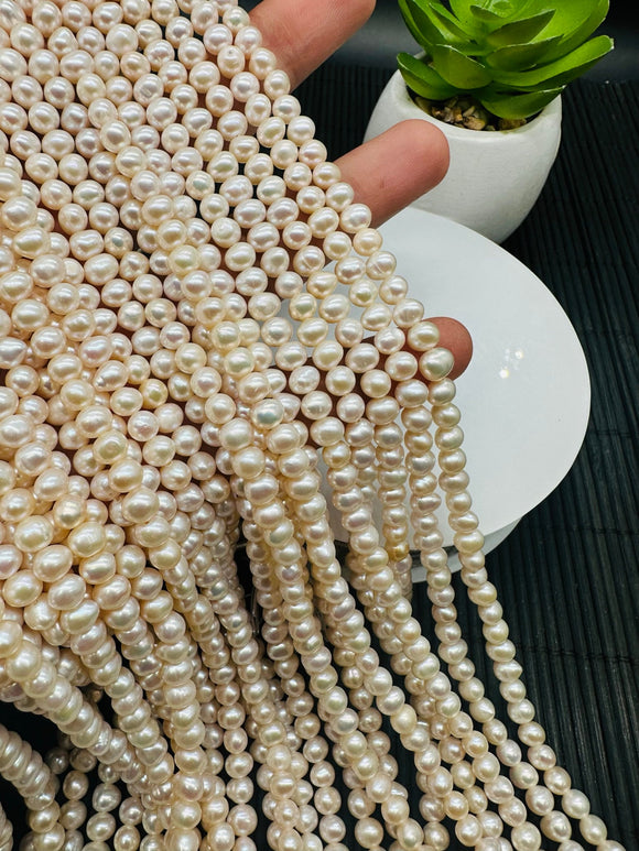 Freshwater Pearl Seed Beads 4.5- 5 mm Size - Natural White Freshwater Pearl Potato Beads - AAA Grade