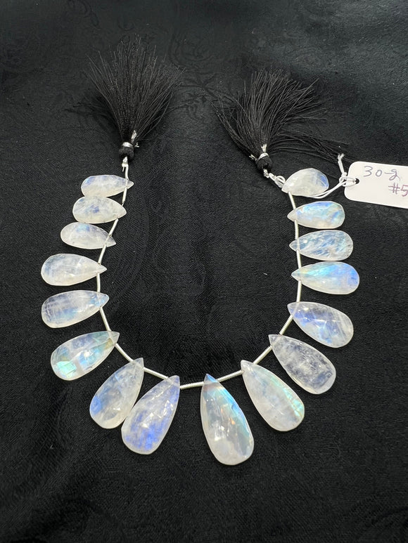 Moonstone Faceted Pear briolette , , Size 11-12X 20-22 MM  Good quality , Faceted pear shape weight-30GM , length 10 Inch, code #5