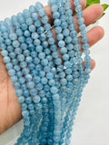 Aquamarine Round Beads - 6 mm Size - AAA Quality - Length 40 cm- Code #A6