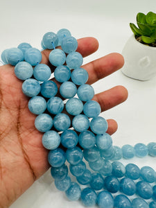 Aquamarine Round Beads - 12 mm Size - AAA Quality - Length 40 cm- Code #A8