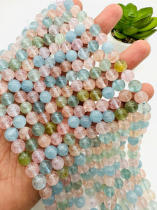 Aquamarine & Morganite Round beads- 8mm Size - Length 40 cm - 4A Quality- Code #M2