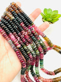 Tourmaline Roundel Beads 8 mm size- Code #T1 - AAA Quality - 40 cm Length - Natural Tourmaline
