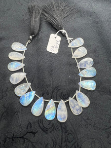 Moonstone Faceted Pear briolette , , Size 12-13X 21-23 MM Good quality , Faceted pear shape weight-36GM , length 10 Inch, code #6