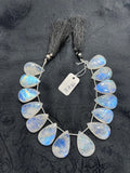 Moonstone Faceted Pear briolette ,Size 16-17X24-30MMGood quality ,Faceted pear shape weight-55GM , length 10 Inch, code #16