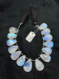 Moonstone Faceted Pear briolette ,Size 16-17X24-30MMGood quality ,Faceted pear shape weight-55GM , length 10 Inch, code #16