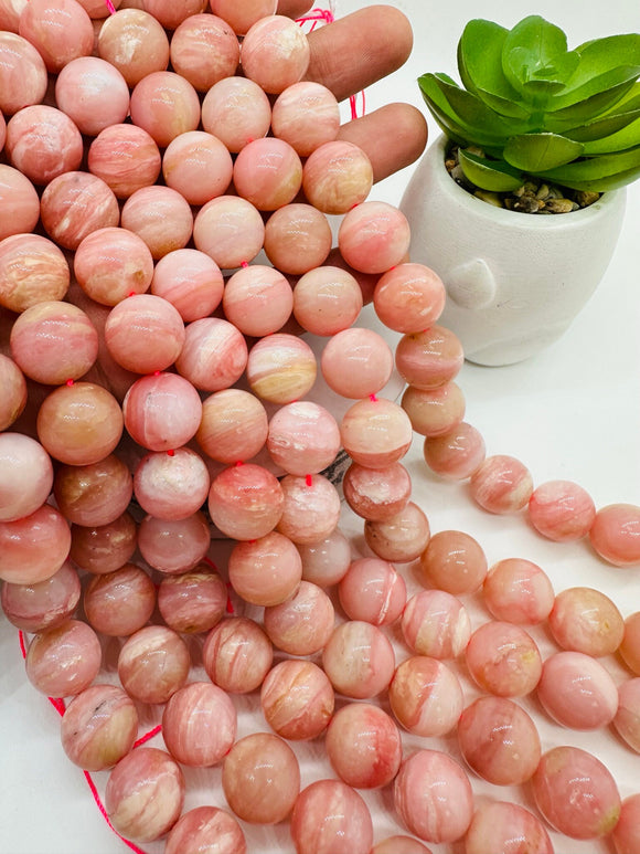 Pink Opal Round Beads - 14 mm Size - AAAA Quality - Length 40 cm - Natural Dark Pink Opal Beads