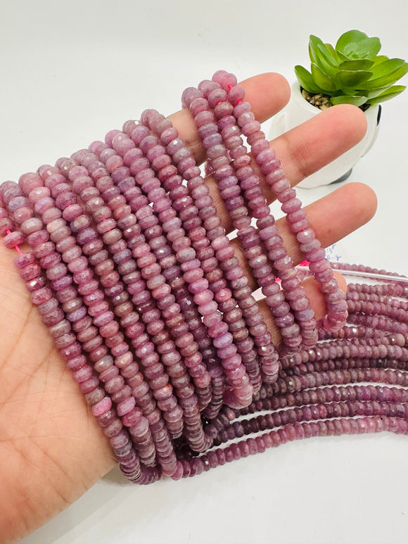 Ruby Faceted Roundel beads 5.50/ 6 mm Size - AAA Quality Beads - Length 40 cm - Natural Ruby Beads