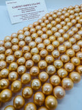 Golden Freshwater Pearl Round 10-13 mm ,cultured freshwater pearl - Golden Color AAA Quality 40cm Length, dyed pearl
