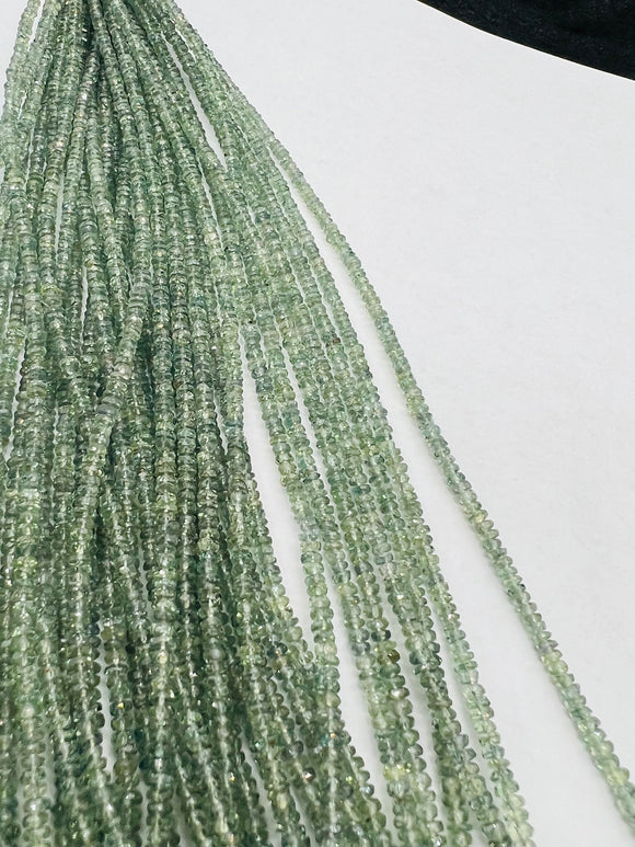 Green Sapphire 3MM Faceted Roundel , AAA Quality , 16 Inch Strand , Natural green sapphire gemstone . precious stone beads