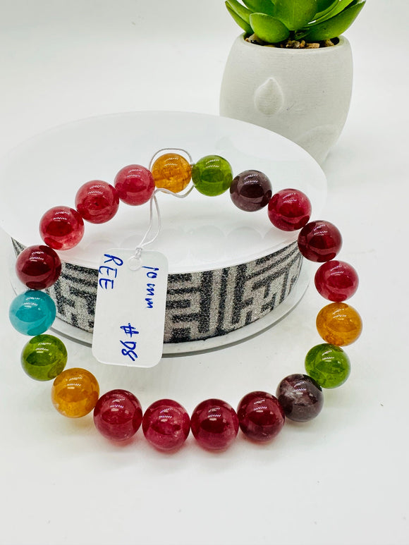 Tourmaline Bracelet 10 mm Size - Code#D8 - 4A Quality  Natural Multi Tourmaline Round Bracelet - Length 7.5