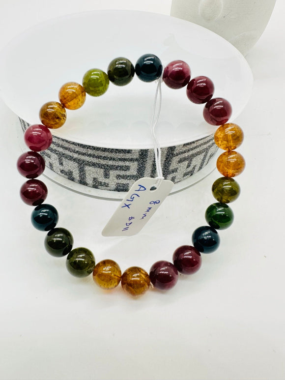 Tourmaline Bracelet 8 mm Size - Code#D11 - 4A Quality  Natural Multi Tourmaline Round Bracelet - Length 7.5