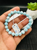 Larimar Bracelet 8 mm size Code# B2• AAA Quality • Natural Larimar Round bracelet- Length 7 Inch