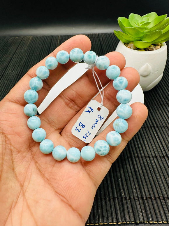 Larimar Bracelet 8 mm size Code# B3 • AAA Quality • Natural Larimar Round bracelet- Length 7.25 Inch