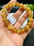 Golden Rutile Round Bracelet • 10 mm Size • Code G8 • 4A Quality • Natural Rutilated Quartz Bracelet