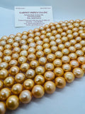 Golden Freshwater Pearl Round 10-13 mm ,cultured freshwater pearl - Golden Color AAA Quality 40cm Length, dyed pearl