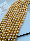 Golden Freshwater Pearl Round 10-13 mm ,cultured freshwater pearl - Golden Color AAA Quality 40cm Length, dyed pearl