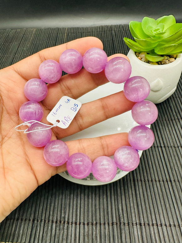 Kunzite Round Bracelet - 16 mm Size - Code B15  - 4A Quality - Natural Kunzite Bracelet - Length 7.5 Inch