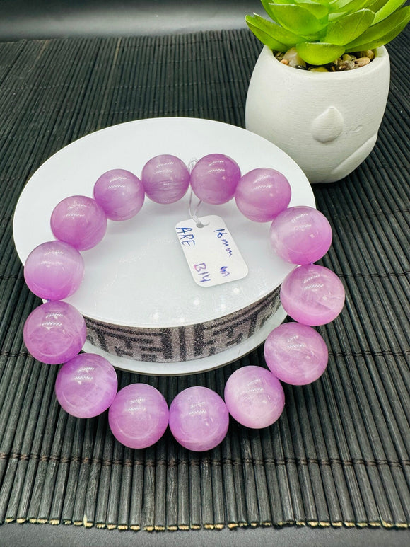 Kunzite Round Bracelet - 16 mm Size - Code B14  - 4A Quality - Natural Kunzite Bracelet - Length 7.5 Inch