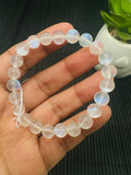 Moonstone Round Bracelet- 8mm Size - Code M2 - Length 7.5 Inches - AAAA Quality - Blue Fire Beads - Natural Moonstone Bracelet