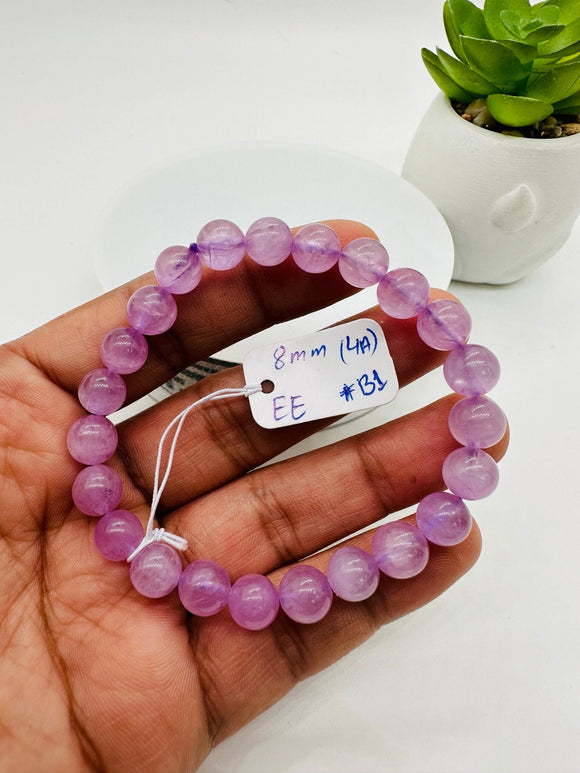 Kunzite Round Bracelet - 8 mm Size - Code B1  - 4A Quality - Natural Kunzite Bracelet - Length 7.5 Inch