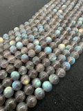 8MM Labradorite Round beads, Perfect round , top quality with blue and yellow Fire 15.5"