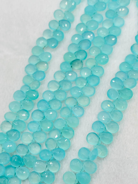 Chalcedony 7X9MM Faceted Pear shape, Peru chalcedony Pear shape, Aqua color chalcedony.length 10