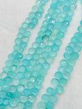 Chalcedony 7X9MM Faceted Pear shape, Peru chalcedony Pear shape, Aqua color chalcedony.length 10"