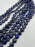 Lapis Lazuli 12mm faceted coin Shape, Lapis Lazuli faceted Briolette  . Length 10 Inch, origin Afghanistan, Lapis with pyrite