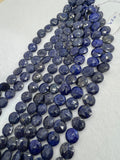 Lapis Lazuli 12mm faceted coin Shape, Lapis Lazuli faceted Briolette . Length 10 Inch, origin Afghanistan, Lapis with pyrite