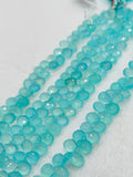 Chalcedony 7X9MM Faceted Pear shape, Peru chalcedony Pear shape, Aqua color chalcedony.length 10"